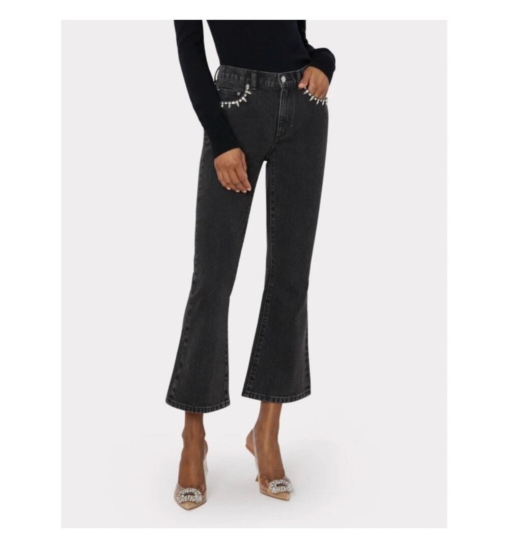 Milly Black Dark Wash Hali Embellished Cropped Mid Rise Denim Jeans Size 27